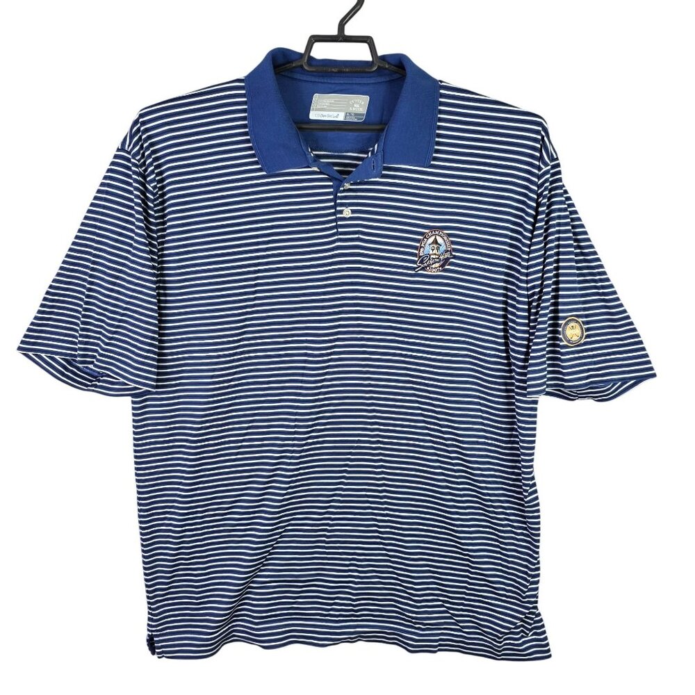 Mens Cutter & Buck Blue White Striped Polo Shirt PGA Southern Hills Size XL